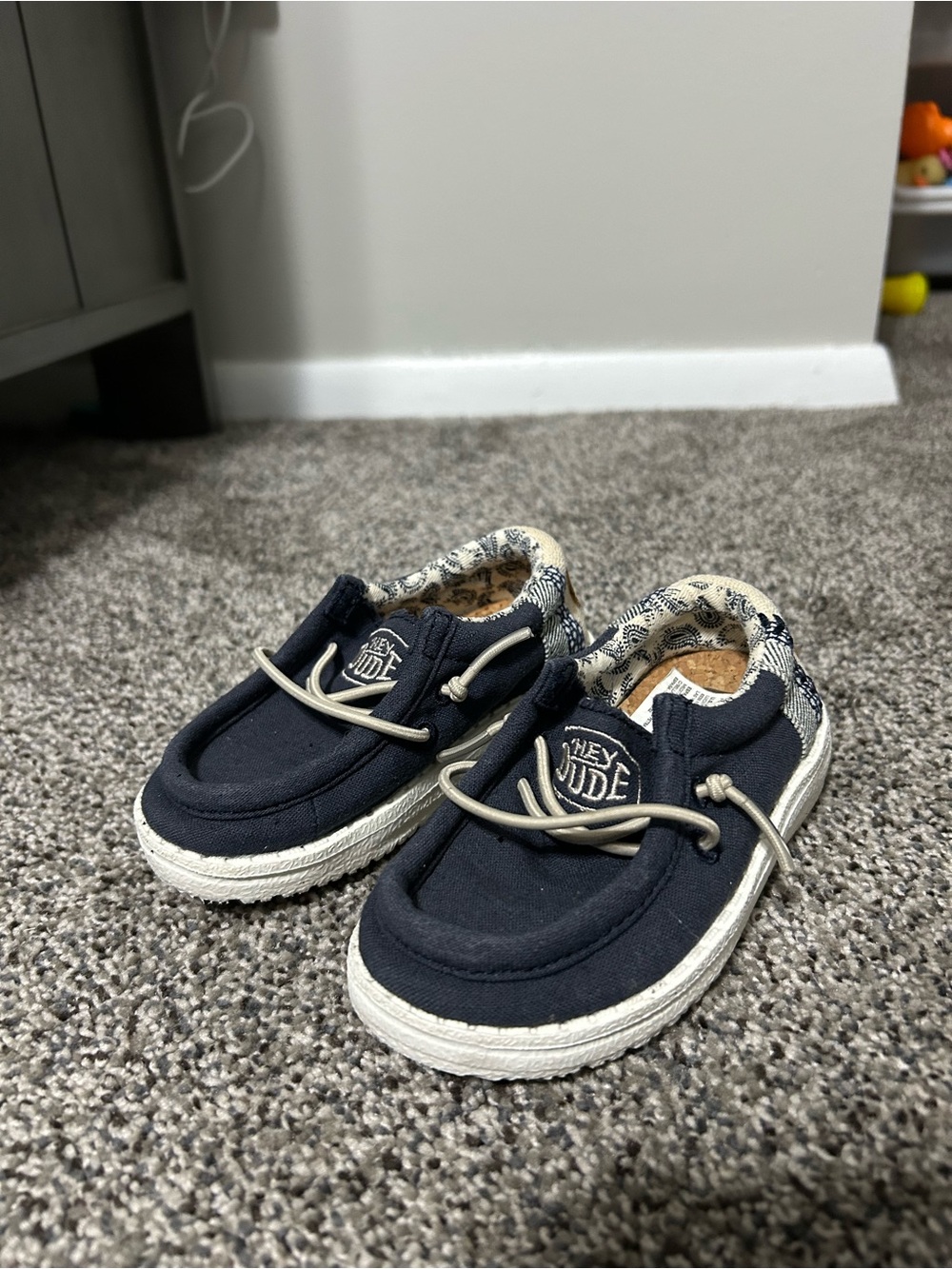 Hey Dude Kids Navy Canvas Slip-Ons with Patterned Collar
